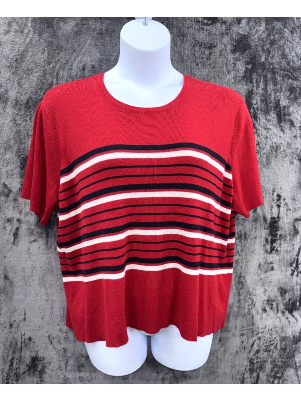 Liz Claiborne Womens Size 3 Red White Navy Striped Short Sleeve Knit Sweater
